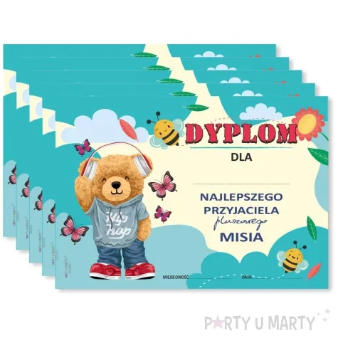 dyplom przyjaciel pluszowego misia mis i hip hop a5 5 szt
