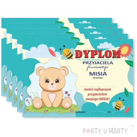dyplom przyjaciel pluszowego misia mis i pastelki a5 5 szt