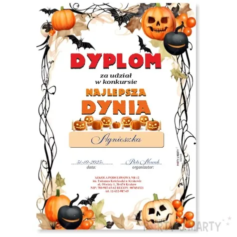 dyplom za udzial w konkursie najlepsza dynia mix a5 5 szt