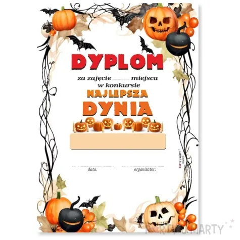 dyplom za zajecie miejsca w konkursie najlepsza dynia mix a5