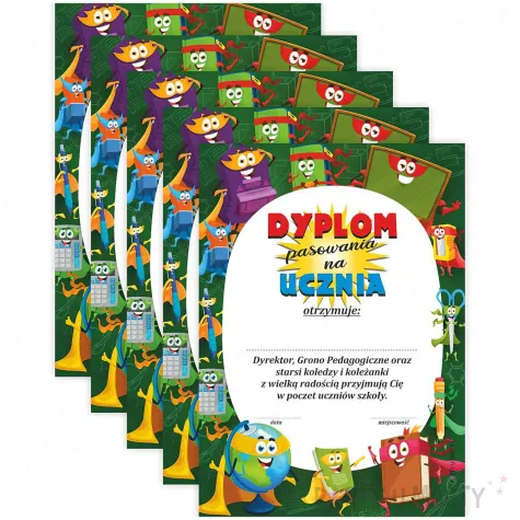 dyplomy pasowania na ucznia wesoly piornik rozpoczecie roku szkolnego a5 5 szt