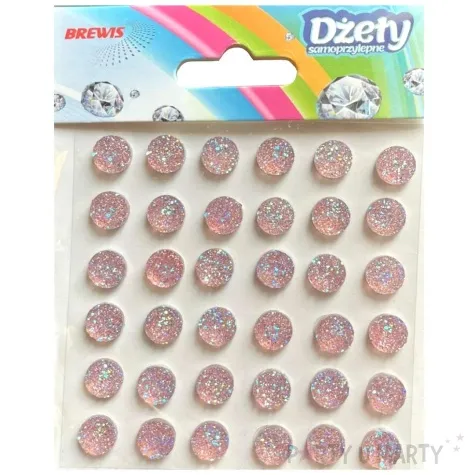 dzety samoprzylepne krysztalki brokatowe rozowy zloty brewis 8 mm 36 szt