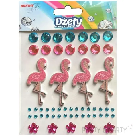 dzety samoprzylepne krysztalki flamingi brokatowe mix brewis 4 12 mm 53 szt