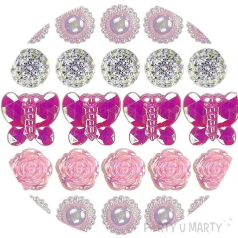 dzety samoprzylepne krysztalki motylki i kwiatki rozowo srebrne titanum