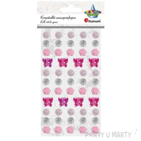 dzety samoprzylepne krysztalki motylki i kwiatki rozowo srebrne titanum