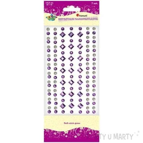 dzety samoprzylepne krysztalki romby i kolka fioletowo srebrne titanum