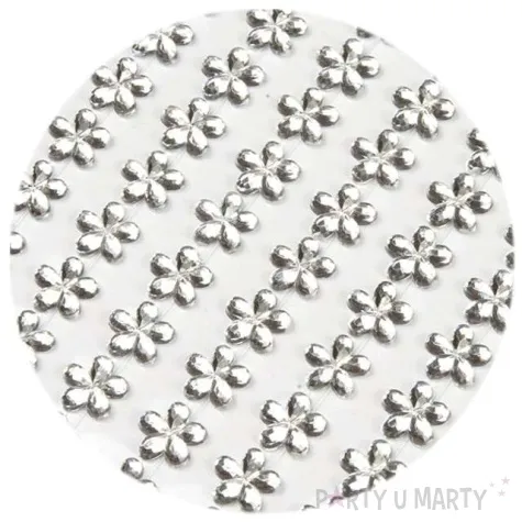dzety samoprzylepne kwiatki krysztalki srebrne 8 mm 130 szt