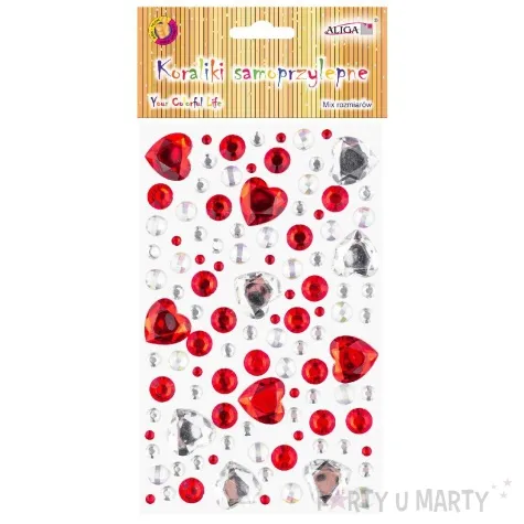 dzety samoprzylepne serca i perelki czerwono srebrny aliga 108 szt