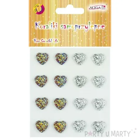 dzety samoprzylepne serca w brokacie zloto srebrne aliga 16 szt