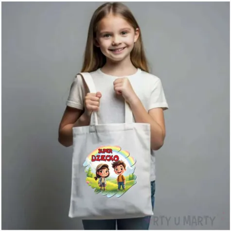 eko torba na zakupy dzien dziecka super dziecko prezent bialy 40x35 cm