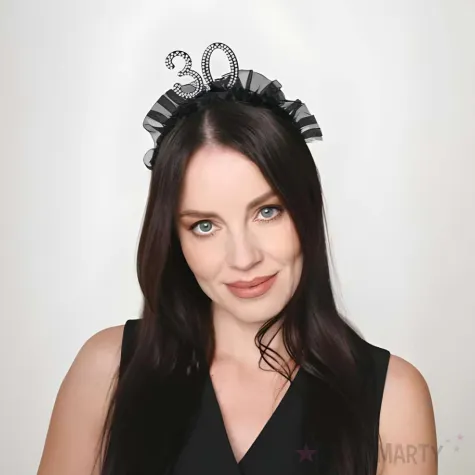 elegancka opaska na glowe na 30 urodziny dodatek do stroju czarne falbanki perly