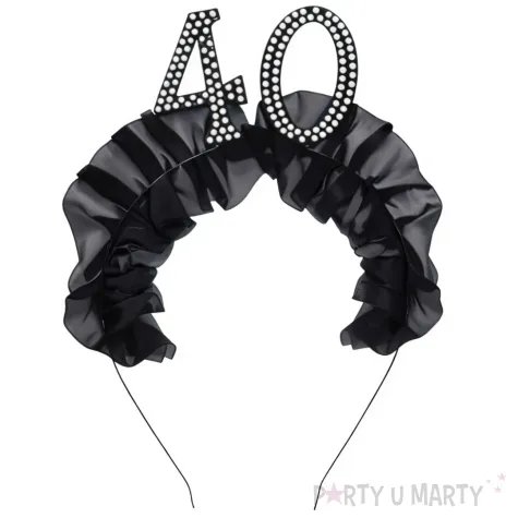 elegancka opaska na glowe na 40 urodziny dodatek do stroju czarne falbanki perly