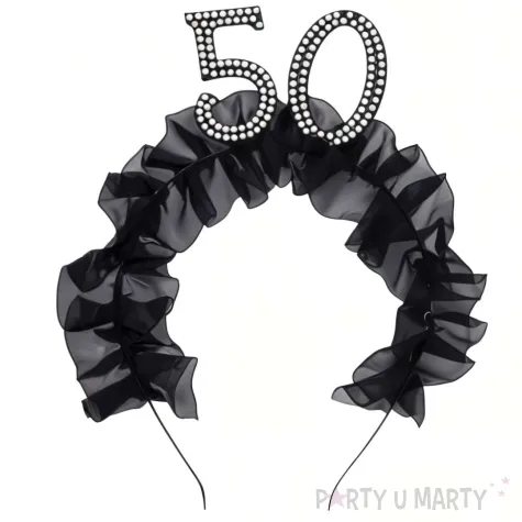 elegancka opaska na glowe na 50 urodziny dodatek do stroju czarne falbanki perly