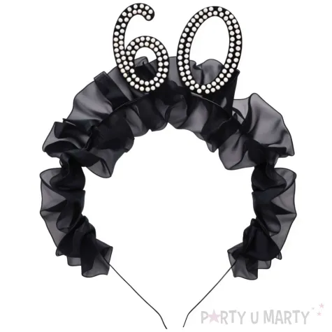 elegancka opaska na glowe na 60 urodziny dodatek do stroju czarne falbanki perly