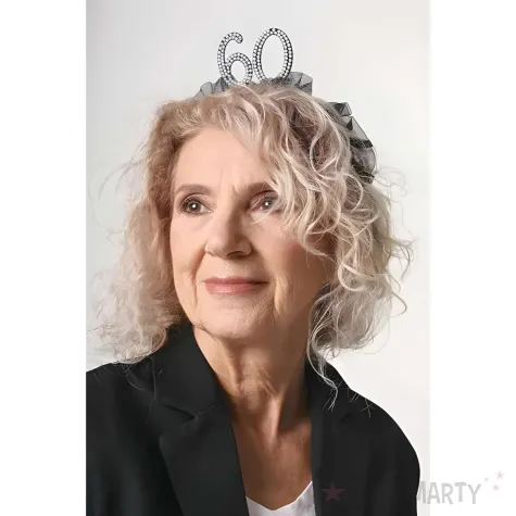 elegancka opaska na glowe na 60 urodziny dodatek do stroju czarne falbanki perly