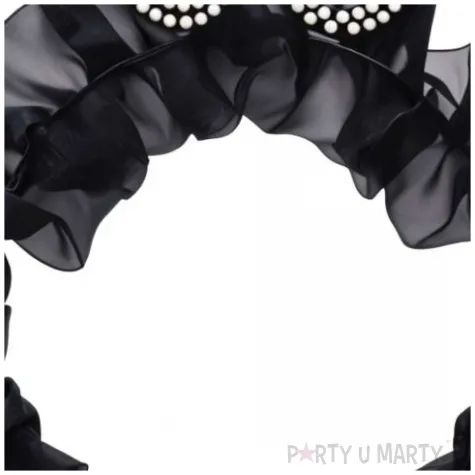 elegancka opaska na glowe na 60 urodziny dodatek do stroju czarne falbanki perly