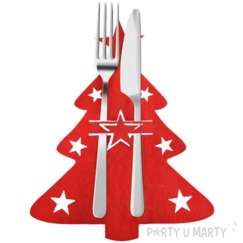 etui na sztucce choinka czerwona filcowe arpex 4 szt