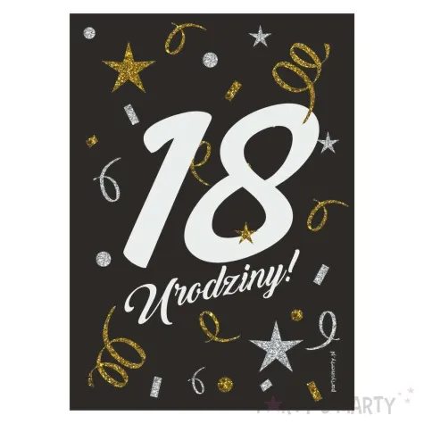 etykieta na butelke 18 urodziny czarny 85x120 mm 5 szt