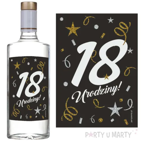 etykieta na butelke 18 urodziny glamour birthday czarny 85x120 mm 5 szt