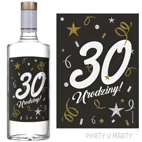 etykieta na butelke 30 urodziny glamour birthday czarny 85x120 mm 5 szt