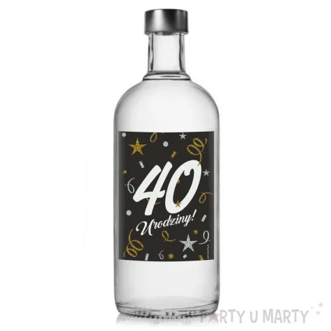 etykieta na butelke 40 urodziny glamour birthday czarny 85x120 mm 5 szt