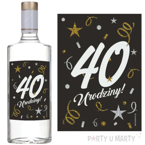 etykieta na butelke 40 urodziny glamour birthday czarny 85x120 mm 5 szt