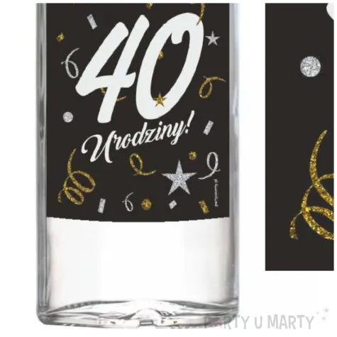 etykieta na butelke 40 urodziny glamour birthday czarny 85x120 mm 5 szt