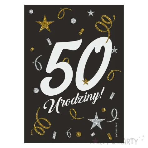 etykieta na butelke 50 urodziny czarny 85x120 mm 5 szt