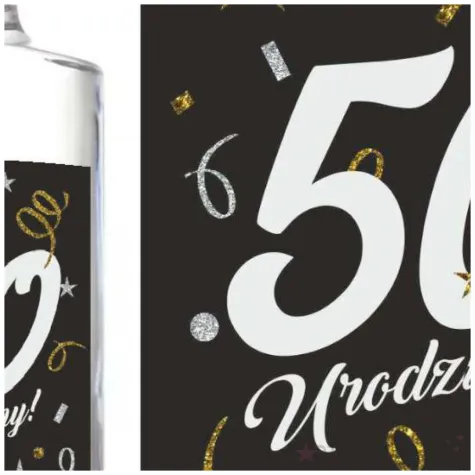 etykieta na butelke 50 urodziny glamour birthday czarny 85x120 mm 5 szt