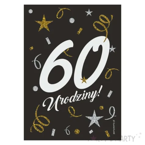 etykieta na butelke 60 urodziny czarny 85x120 mm 5 szt