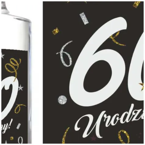 etykieta na butelke 60 urodziny glamour birthday czarny 85x120 mm 5 szt