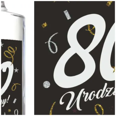 etykieta na butelke 80 urodziny glamour birthday 85x120 mm 5 szt
