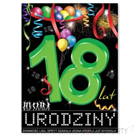 etykieta na butelke urodziny 18 party 95x125 mm 25 szt