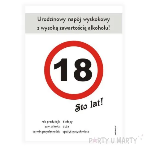 etykieta na butelke urodziny 18 znak 85x120 mm 5 szt