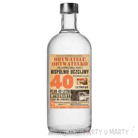 etykieta na butelke urodziny 40 letni plan prl 95x125 mm 25 szt