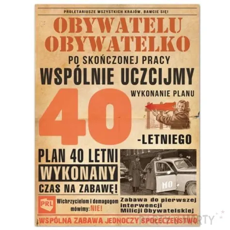 etykieta na butelke urodziny 40 letni plan prl 95x125 mm 25 szt