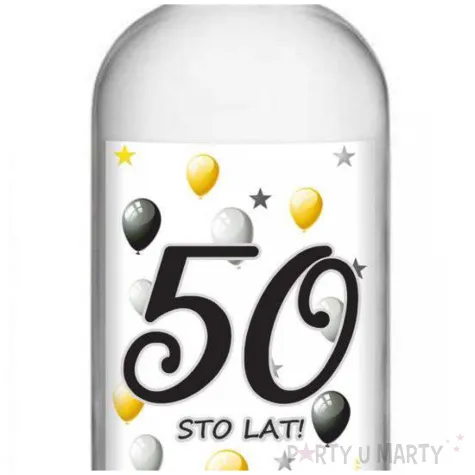 etykieta na butelke urodziny 50 white 85x120 mm 5 szt