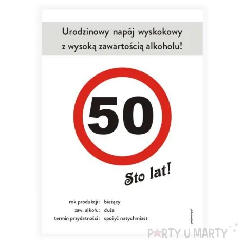 etykieta na butelke urodziny 50 znak 85x120 mm 5 szt
