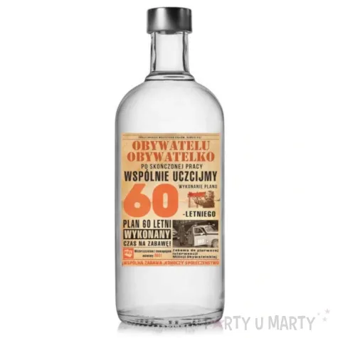 etykieta na butelke urodziny 60 letni plan prl 95x125 mm 25 szt