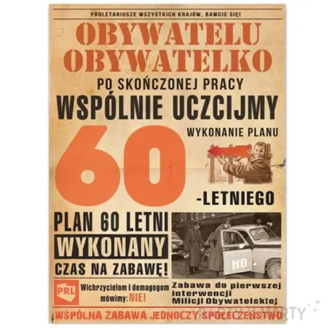 etykieta na butelke urodziny 60 letni plan prl 95x125 mm 25 szt