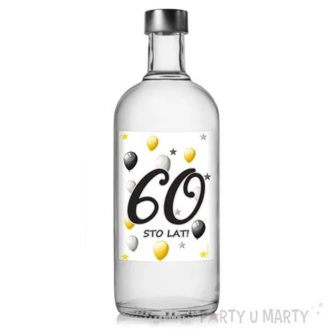 etykieta na butelke urodziny 60 white 85x120 mm 5 szt