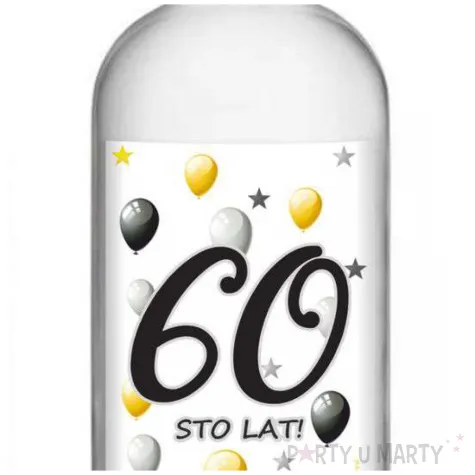 etykieta na butelke urodziny 60 white 85x120 mm 5 szt