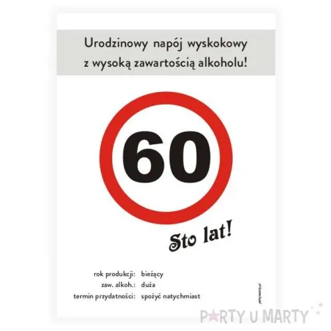etykieta na butelke urodziny 60 znak 85x120 mm 5 szt