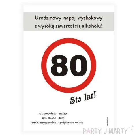 etykieta na butelke urodziny 80 znak 85x120 mm 5 szt