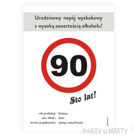 etykieta na butelke urodziny 90 znak 85x120 mm 5 szt