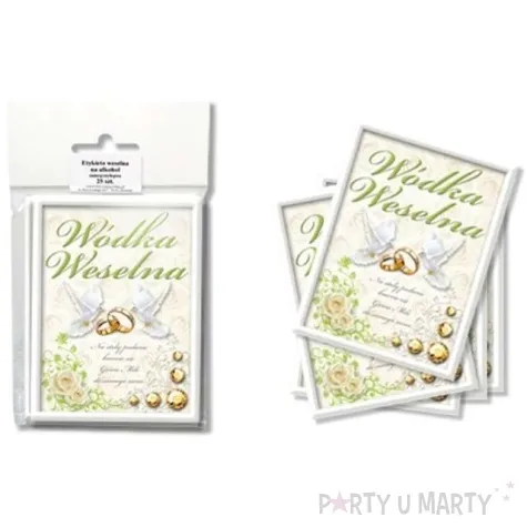 etykiety na butelke wodka weselna kremowo zielona dekoracjepolska 25szt