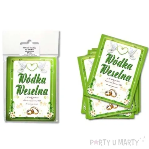 etykiety na butelke wodka weselna zielona dekoracjepolska 25szt