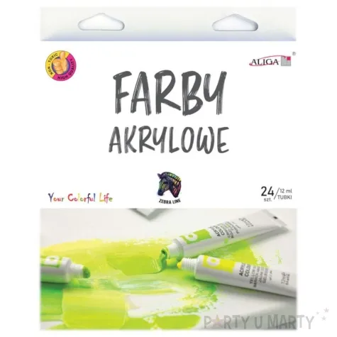 farby akrylowe w tubkach mix aliga 24 szt