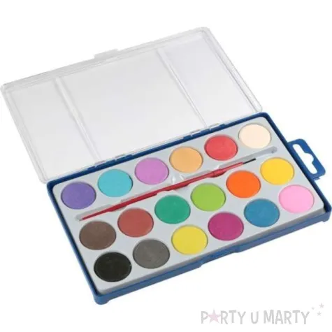 farby akwarelowe szkolne z pedzelkiem mix titanum 18 szt