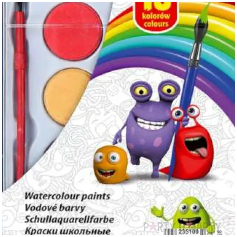 farby akwarelowe szkolne z pedzelkiem mix titanum 18 szt